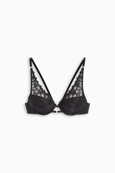 Femei - Sutien cu armătură - PLUNGE - vătuit - negru