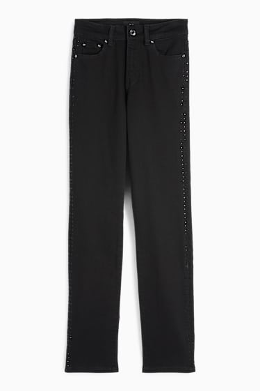 Femei - Straight jeans cu ștrasuri - talie medie - LYCRA® - negru