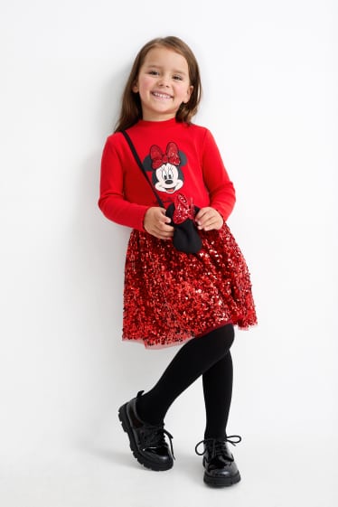 Bambine - Minnie - set - vestito e borsa - 2 pezzi - rosso scuro