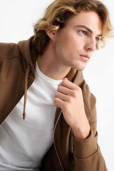 Herren - Sweatjacke mit Kapuze - dunkelbraun