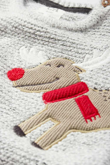 Baby Boys - Father Christmas and Rudolph - Christmas jumper - light gray