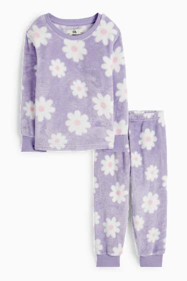 Bambine - Pigiama invernale - 2 pezzi - a fiori - viola chiaro
