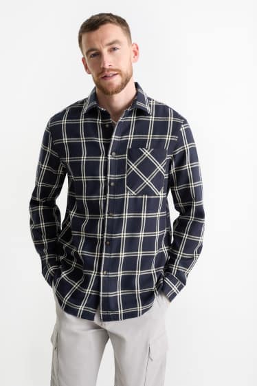 Uomo - Camicia - regular fit - collo all'italiana - a quadretti - blu scuro