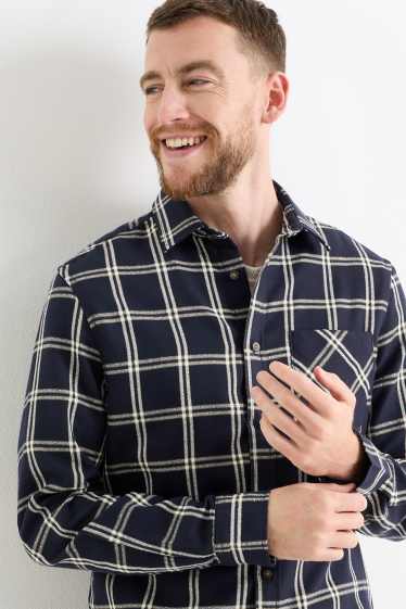 Uomo - Camicia - regular fit - collo all'italiana - a quadretti - blu scuro