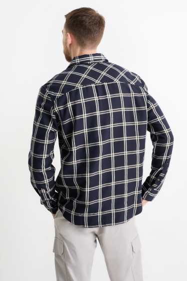 Uomo - Camicia - regular fit - collo all'italiana - a quadretti - blu scuro