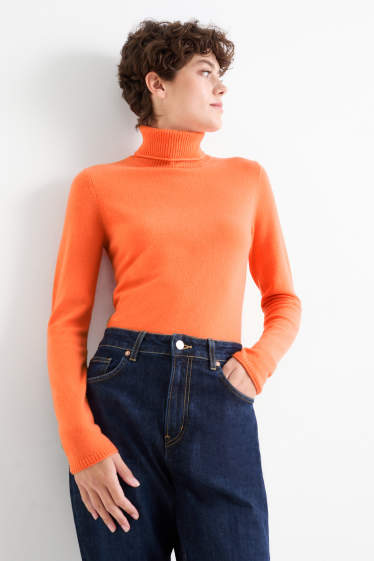 Damen - Kaschmir-Rollkragenpullover - orange