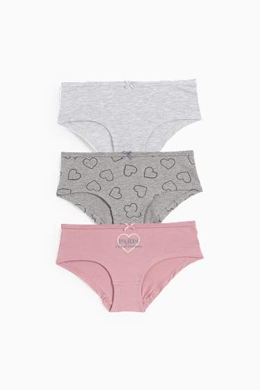 Kinder Mädchen - Multipack 3er - Herz - Slip - grau / rosa