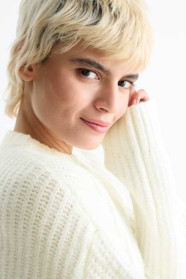Dames - Trui - geribd - crème wit