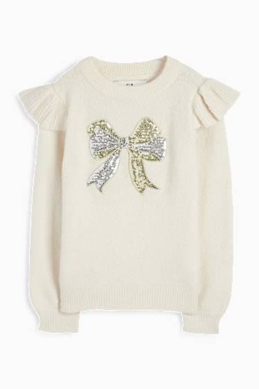 Bambine - Fiocco - maglione - effetto brillante - beige
