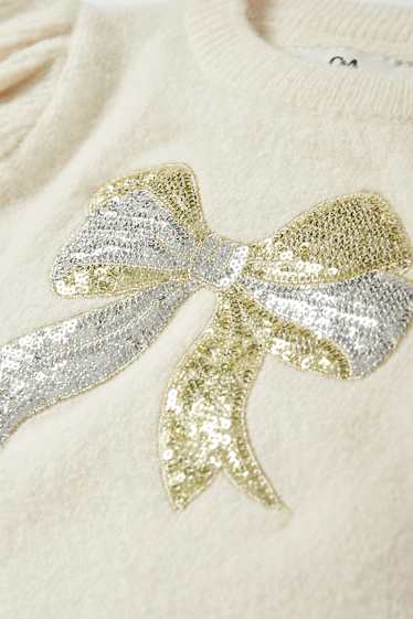 Bambine - Fiocco - maglione - effetto brillante - beige