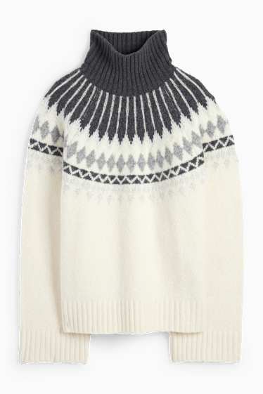 Kobiety - Sweter z golfem - ze wzorem - kremowobiały