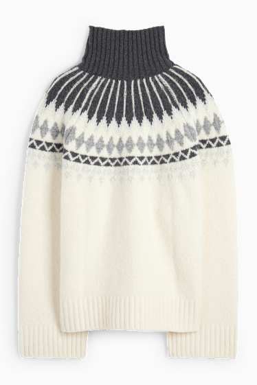 Kobiety - Sweter z golfem - ze wzorem - kremowobiały