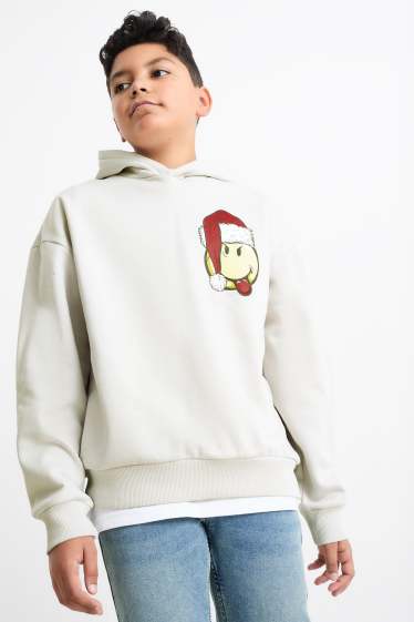 Kinderen: jongens - SmileyWordl® - hoodie voor de kerst - lichtgrijs