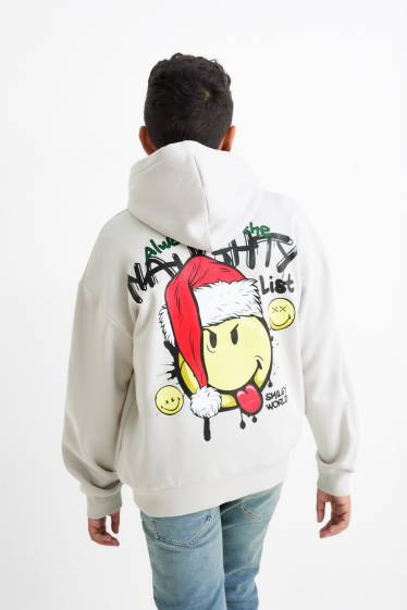 Kinderen: jongens - SmileyWordl® - hoodie voor de kerst - lichtgrijs