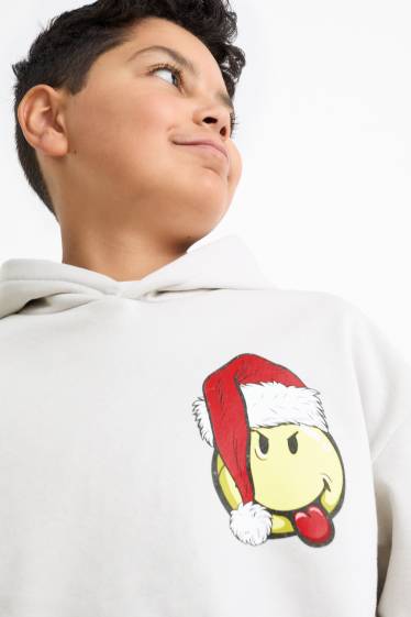 Kinderen: jongens - SmileyWordl® - hoodie voor de kerst - lichtgrijs
