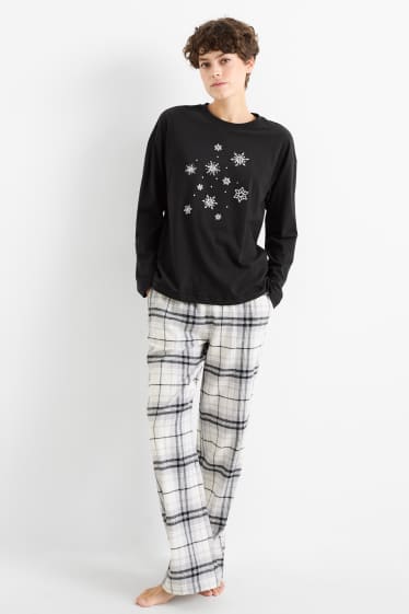 Damen - Pyjama mit Flanellhose - schwarz