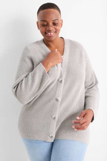 Donna - Cardigan - a coste - grigio chiaro