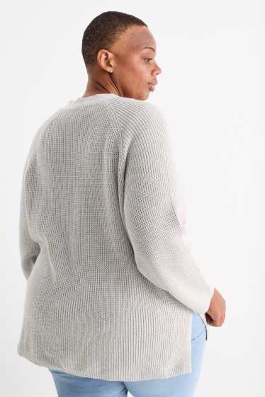 Donna - Cardigan - a coste - grigio chiaro
