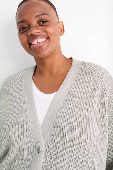 Donna - Cardigan - a coste - grigio chiaro
