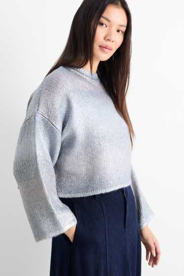 Femmes - Pull - brillant - à motif - bleu