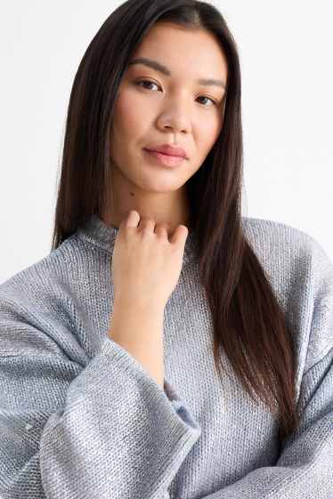 Femmes - Pull - brillant - à motif - bleu