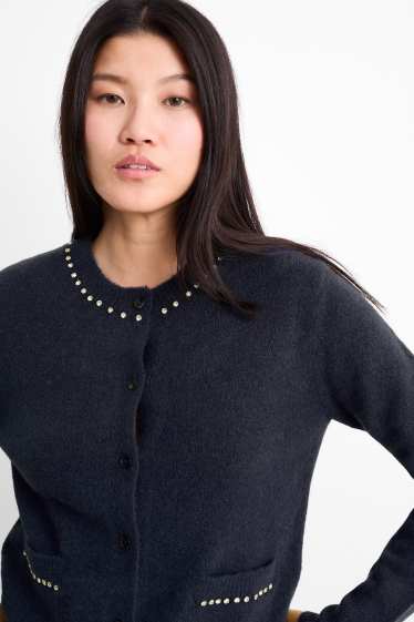 Damen - Strickjacke mit Strasssteinen - dunkelblau