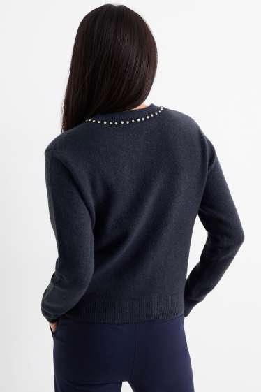 Damen - Strickjacke mit Strasssteinen - dunkelblau