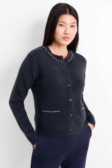 Damen - Strickjacke mit Strasssteinen - dunkelblau