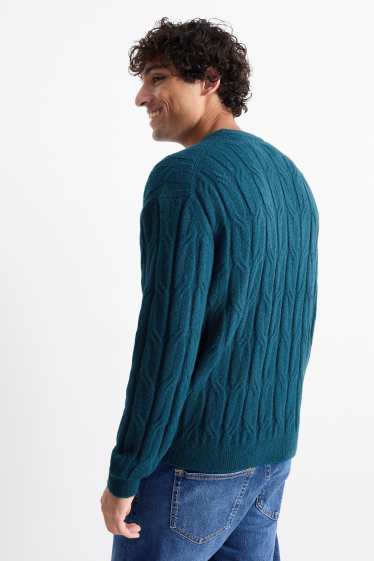 Hommes - Pullover - motif tressé - bleu foncé