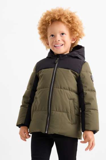 Kinder Jungen - Steppjacke mit Kapuze - strukturiert - grün