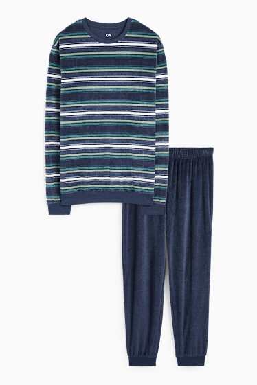 Bărbați - Pijama din tricot plușat - albastru închis