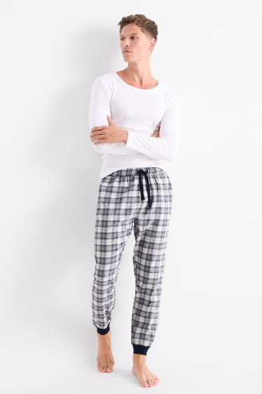 Bărbați - Pantaloni de pijama din flanel - în carouri - albastru închis