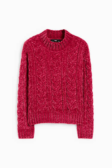 Kinder Mädchen - Chenille-Pullover mit Zopfmuster - pink
