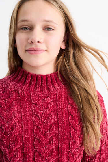 Kinder Mädchen - Chenille-Pullover mit Zopfmuster - pink