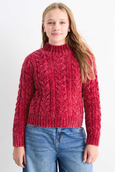 Kinder Mädchen - Chenille-Pullover mit Zopfmuster - pink