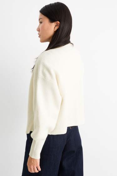 Damen - Strickjacke - gerippt - cremeweiß