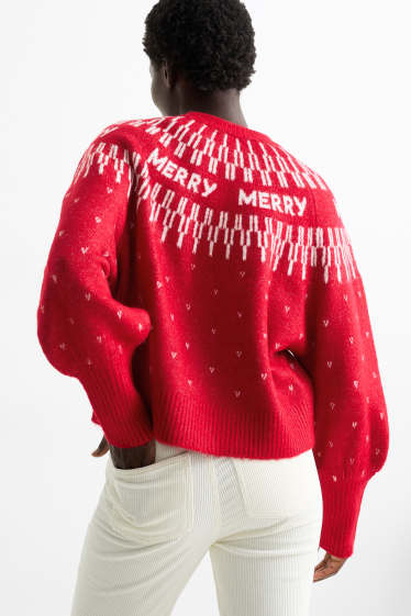 Damen - Weihnachtspullover - Merry-Schriftzug - rot