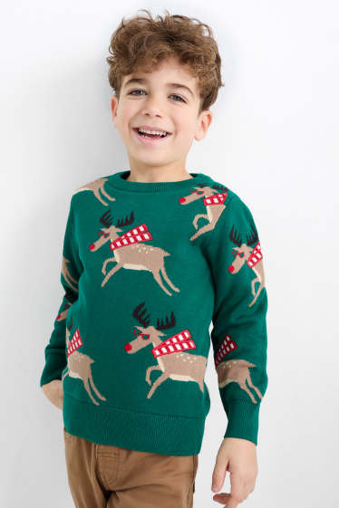 Kinderen: jongens - Rendier Rudolf - trui voor de kerst - donkergroen