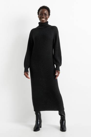 Dona - Vestit de punt de mitja - acanalat - negre