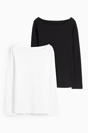 Femmes - Lot de 2 - hauts basiques à manches longues - noir / blanc