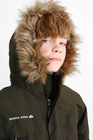 Bambini - Parka con cappuccio e inserto in ecopelliccia - inverno - impermeabile - verde scuro