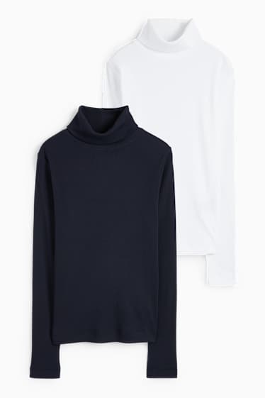 Femmes - Lot de 2 - haut à col roulé basique - bleu foncé / blanc