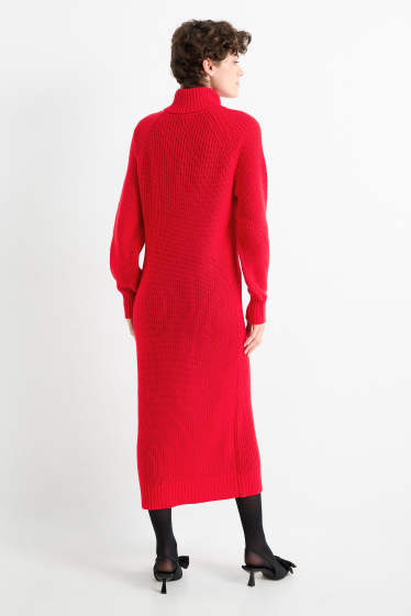 Damen - Strickkleid - gerippt - rot
