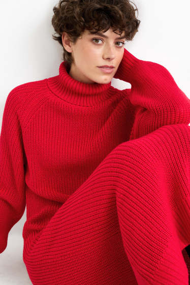 Damen - Strickkleid - gerippt - rot