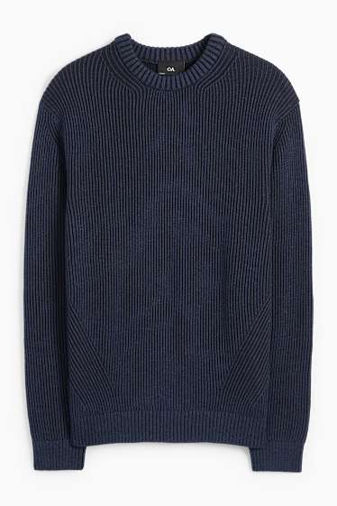 Hommes - Pull - finition côtelée - bleu foncé
