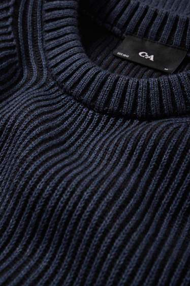 Hommes - Pull - finition côtelée - bleu foncé