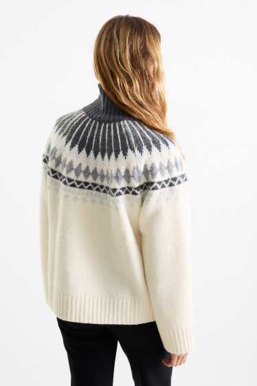 Kobiety - Sweter z golfem - ze wzorem - kremowobiały