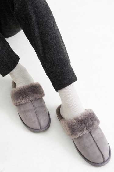 Dona - Sabatilles de casa - pell girada sintètica - gris