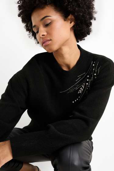 Femmes - Pull orné de strass - noir