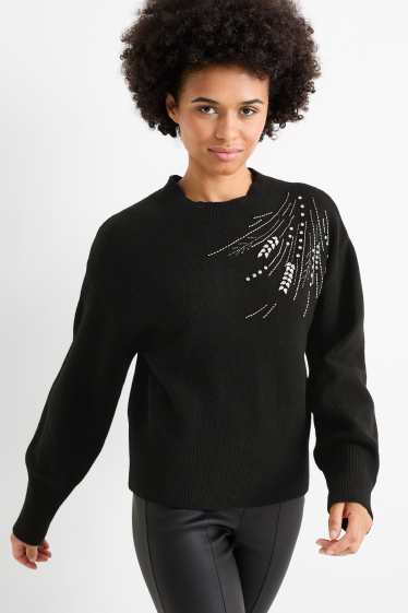 Femmes - Pull orné de strass - noir
